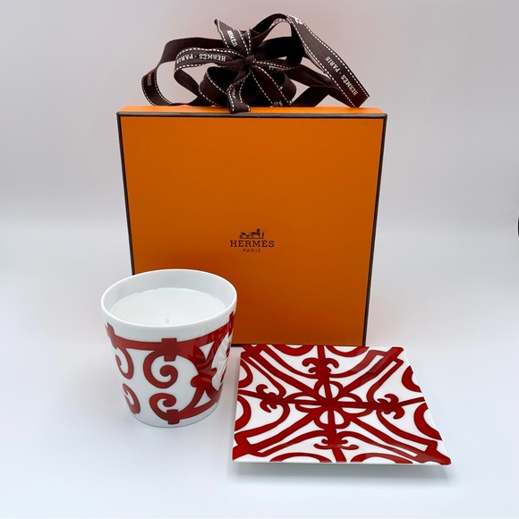 Hermes Balcon du Guadalquivir Red Votive Candle Holder Square Plate No2 NIB MINT - Picture 7 of 15